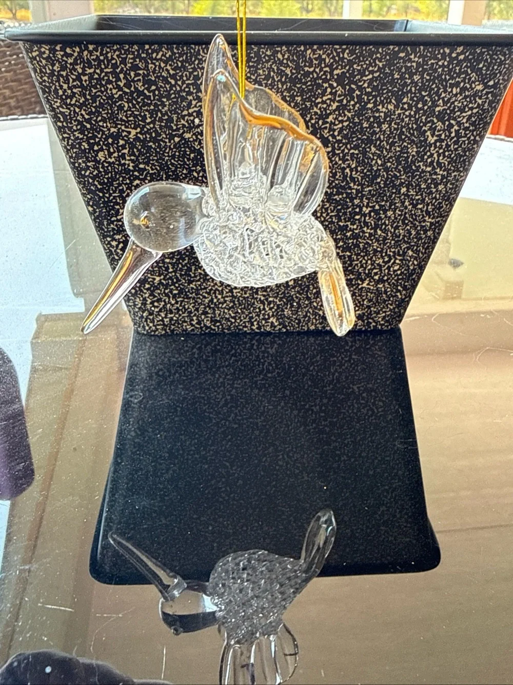 Clear Glass Hummingbird Hanging Ornament - Decorative Bird Accent